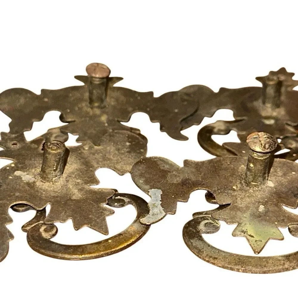 Vintage drawer pulls metal scroll work latch knocker Set of 4